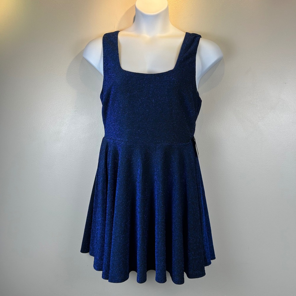 Lulus Royal Blue Metallic Shimmer Sleeveless Skater Dress XL NWT